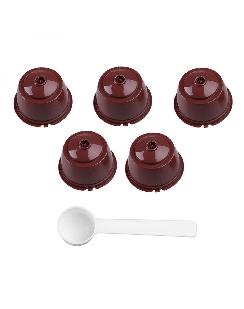 5pcs Plastic Reusable Coffee Capsule Cup Filter Baskets Set with Spoon